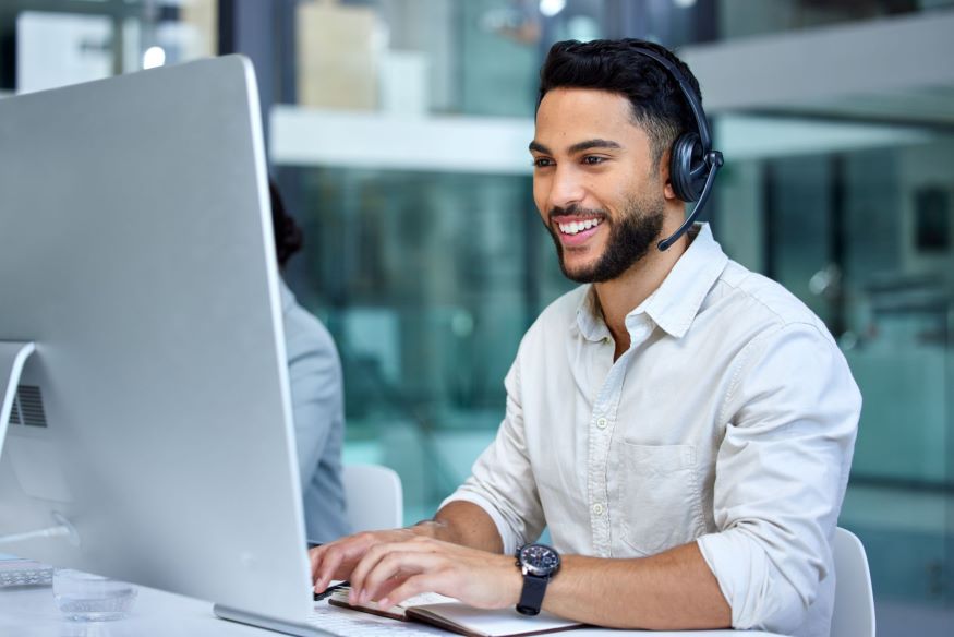 Insurance agent on computer